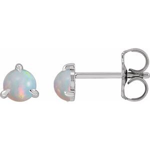 Platinum Cabochon Natural White Opal Stud Earrings