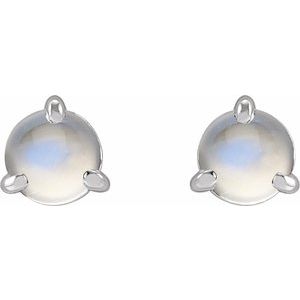 Platinum Cabochon Natural Rainbow Moonstone Stud Earrings – image 2