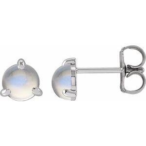 Platinum Cabochon Natural Rainbow Moonstone Stud Earrings