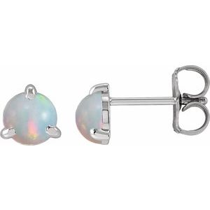 14K White Gold Cabochon Natural White Opal Stud Earrings