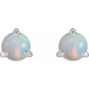 Platinum Cabochon Natural White Opal Stud Earrings – image 2