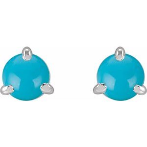 Platinum Cabochon Natural Turquoise Stud Earrings – image 2