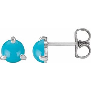 Platinum Cabochon Natural Turquoise Stud Earrings