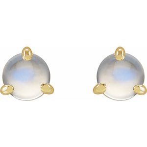 14K Yellow Gold Cabochon Natural Rainbow Moonstone Stud Earrings