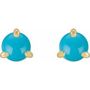 14K Yellow Gold Cabochon Natural Turquoise Stud Earrings – image 2