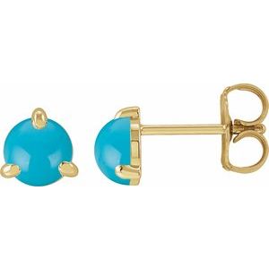 14K Yellow Gold Cabochon Natural Turquoise Stud Earrings
