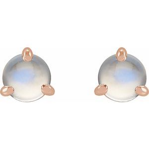 14K Rose Gold Cabochon Natural Rainbow Moonstone Stud Earrings – image 2