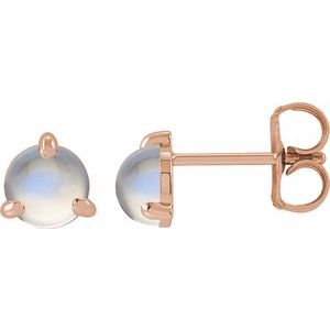 14K Rose Gold Cabochon Natural Rainbow Moonstone Stud Earrings