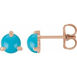 14K Rose Gold Cabochon Natural Turquoise Stud Earrings