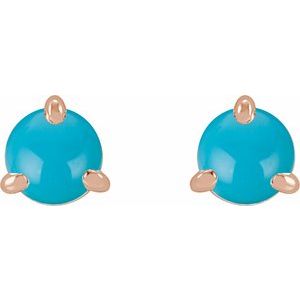 14K Rose Gold Cabochon Natural Turquoise Stud Earrings