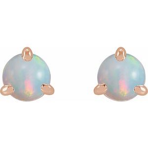 14K Rose Gold Cabochon Natural White Opal Stud Earrings – image 2