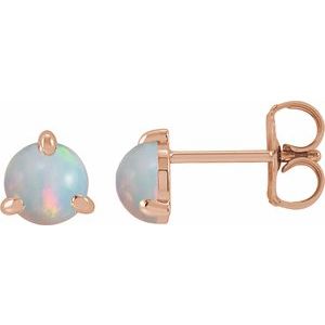 14K Rose Gold Cabochon Natural White Opal Stud Earrings