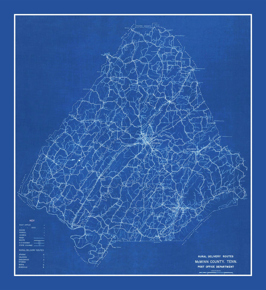 Vintage Map of McMinn County, Tennessee 1924
