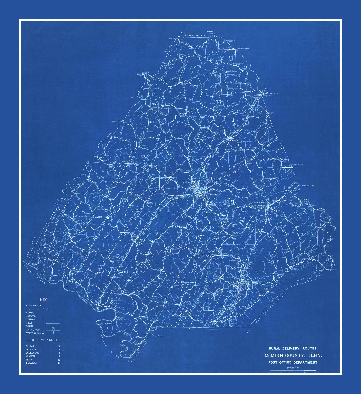Vintage Map of McMinn County, Tennessee 1924
