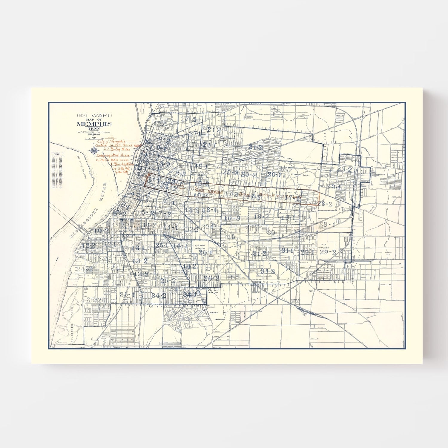 Vintage Map of Memphis, Tennessee 1919