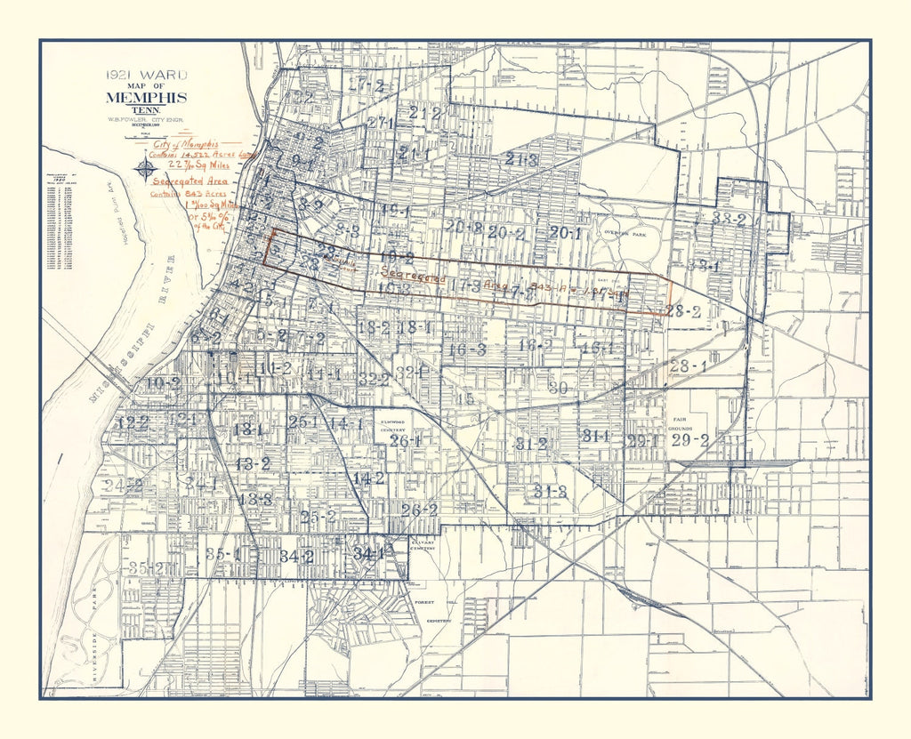 Vintage Map of Memphis, Tennessee 1919