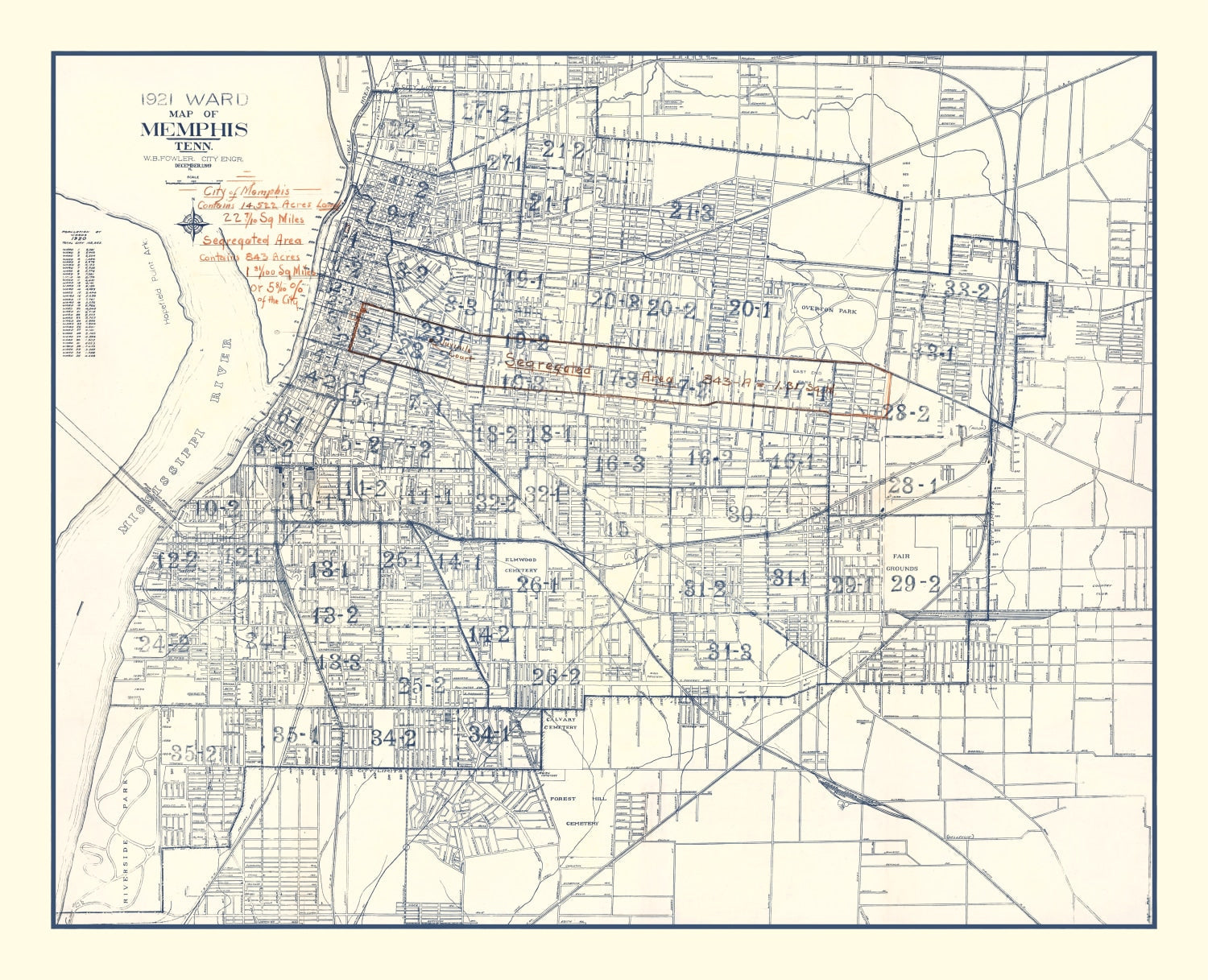 Vintage Map of Memphis, Tennessee 1919