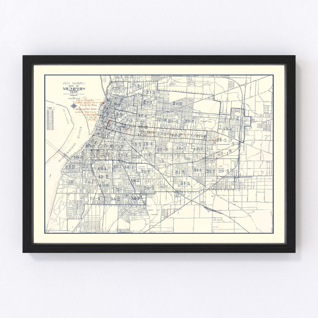 Vintage Map of Memphis, Tennessee 1919