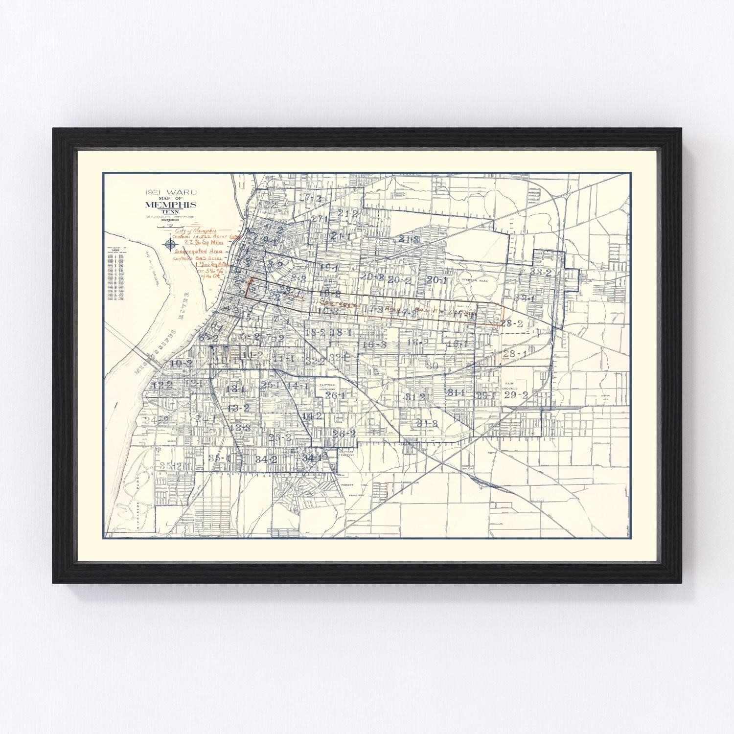 Vintage Map of Memphis, Tennessee 1919