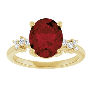 14K Yellow Gold Natural Mozambique Garnet & .06 CTW Lab-Grown Diamond Ring