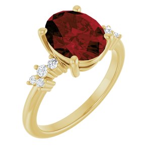 14K Yellow Gold Natural Mozambique Garnet & .06 CTW Lab-Grown Diamond Ring
