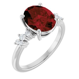 14K White Gold Natural Mozambique Garnet & .06 CTW Lab-Grown Diamond Ring