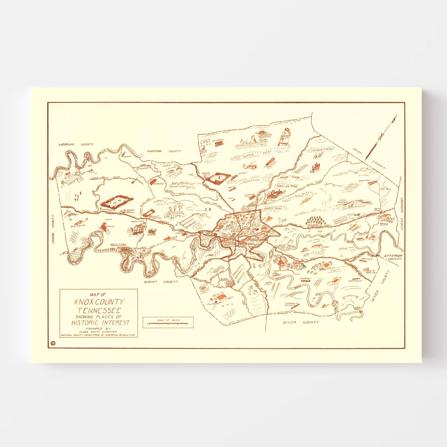Vintage Map of Knox County, Tennessee 1937