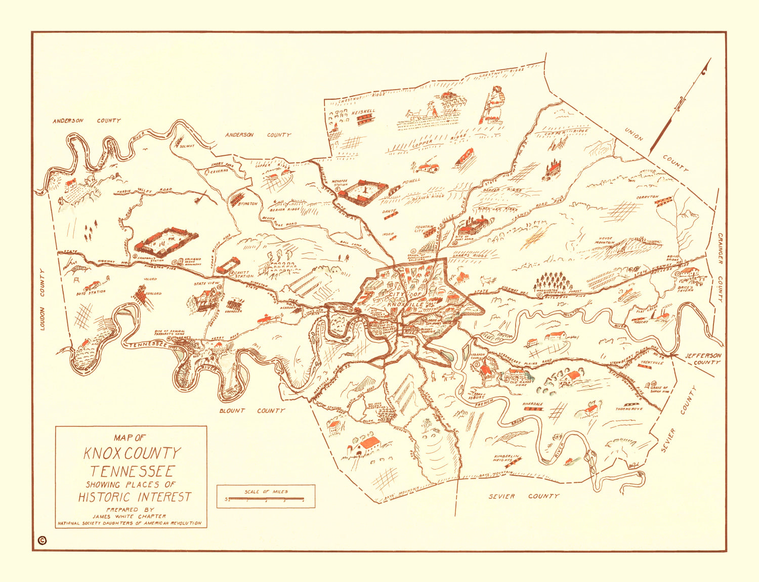 Vintage Map of Knox County, Tennessee 1937