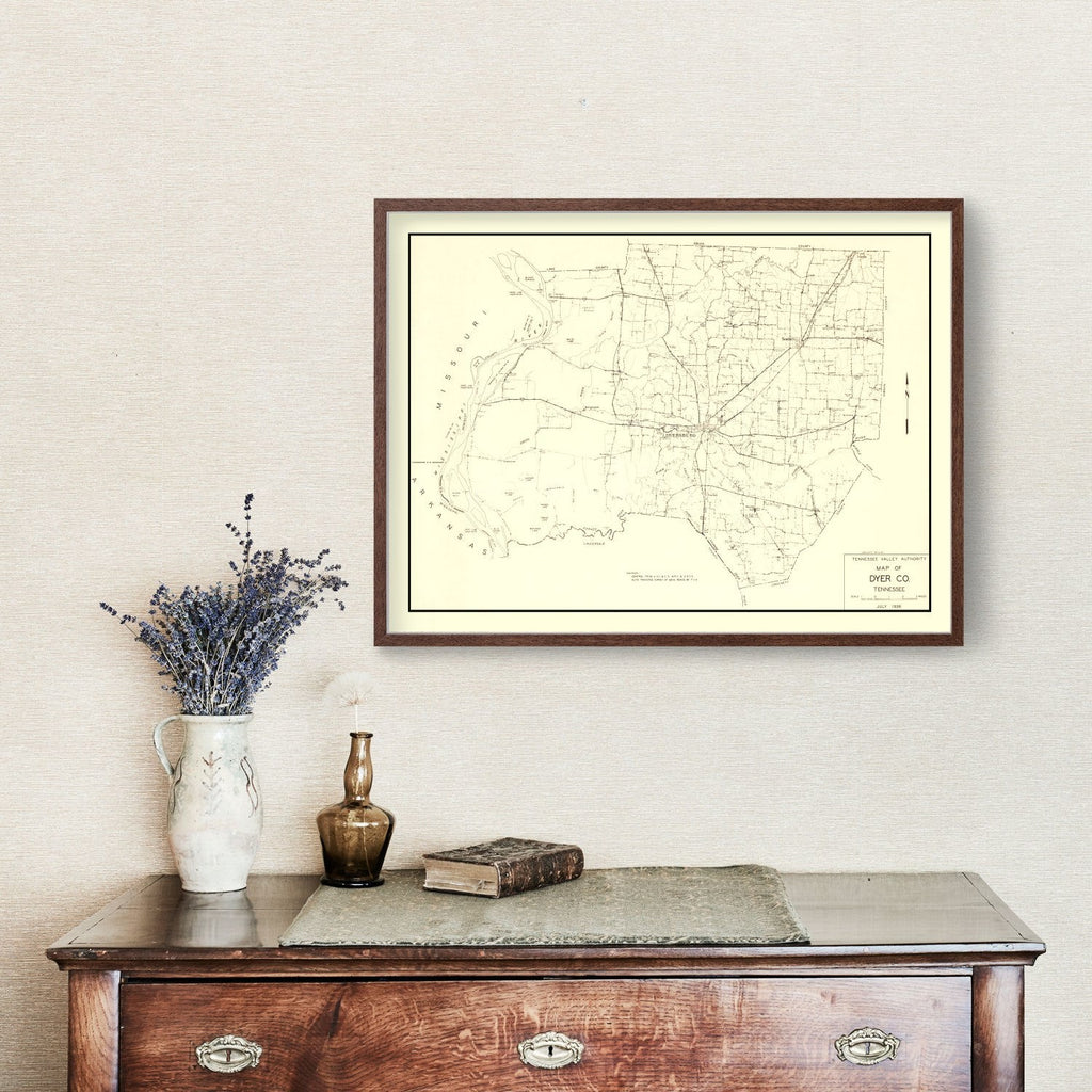 Vintage Map of Dyer County, Tennessee 1936