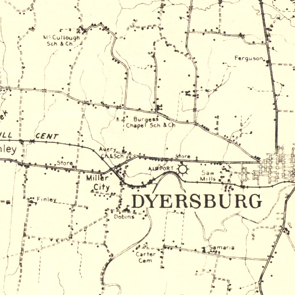 Vintage Map of Dyer County, Tennessee 1936