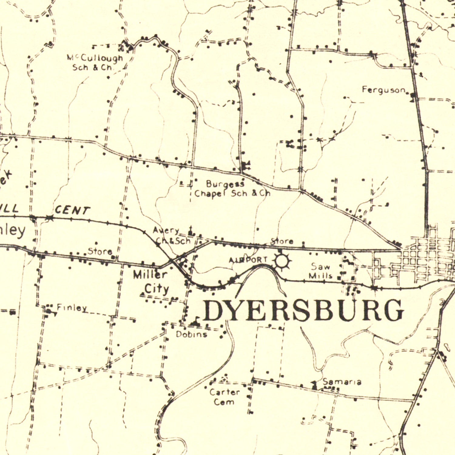 Vintage Map of Dyer County, Tennessee 1936