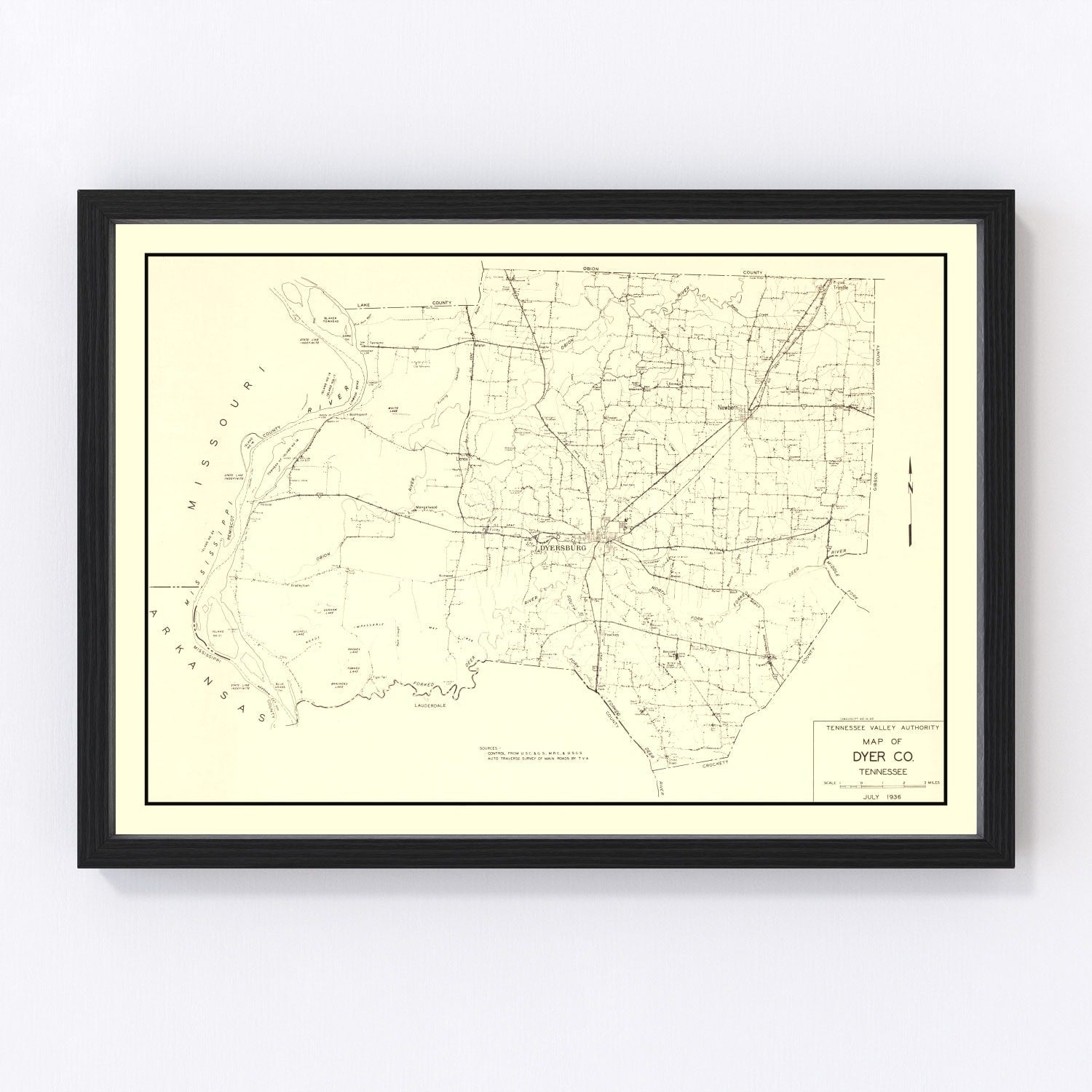 Vintage Map of Dyer County, Tennessee 1936