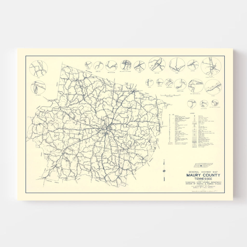 Vintage Map of Maury County, Tennessee 1951