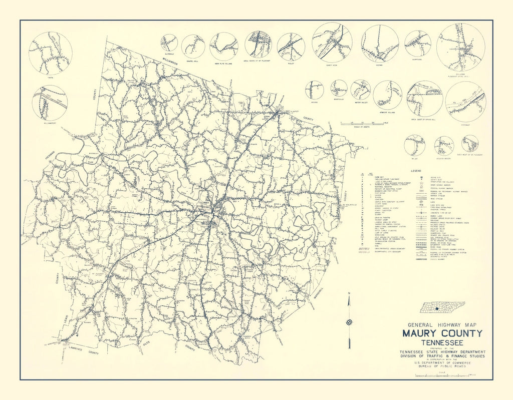Vintage Map of Maury County, Tennessee 1951
