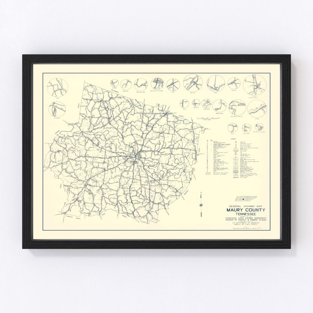 Vintage Map of Maury County, Tennessee 1951
