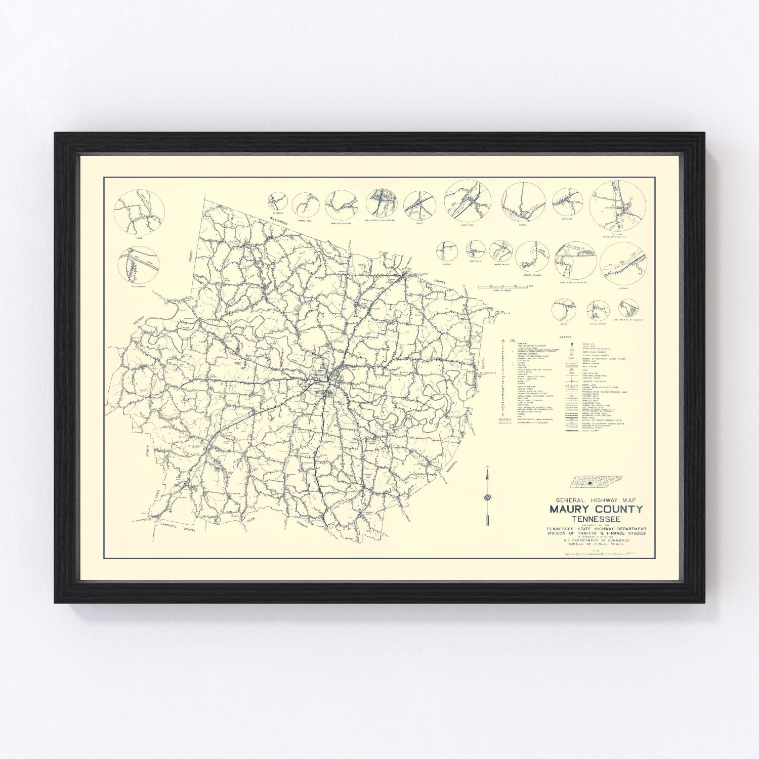 Vintage Map of Maury County, Tennessee 1951