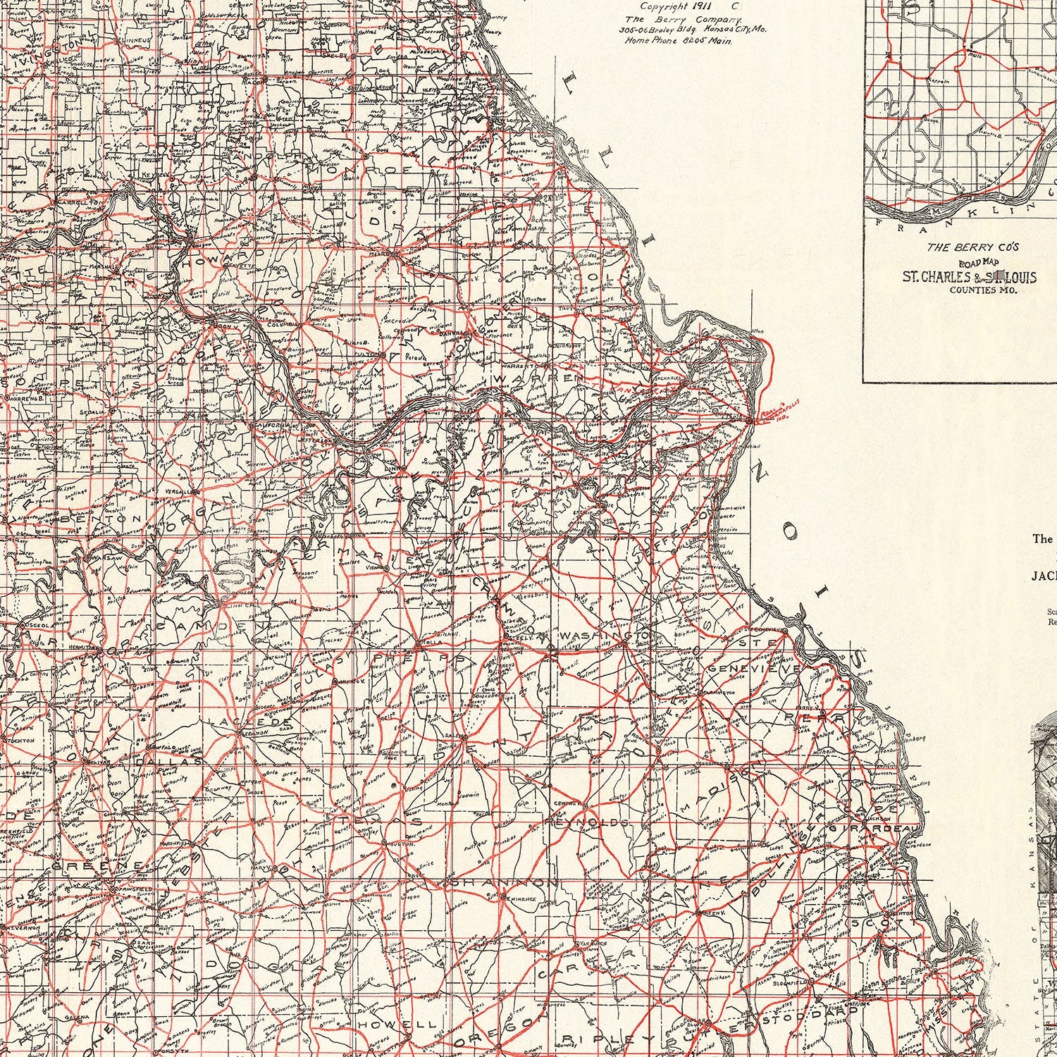 Vintage Map of Missouri 1911