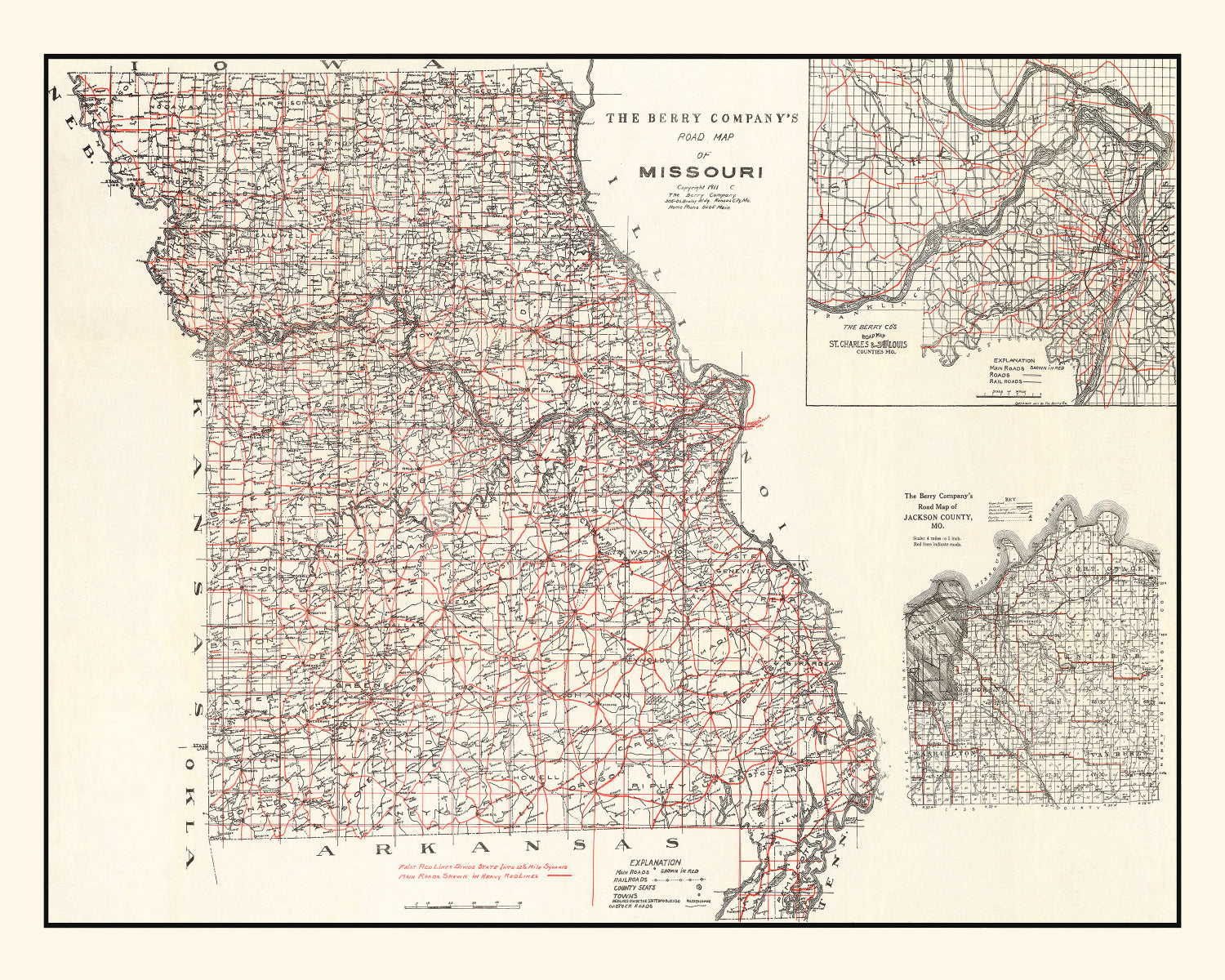 Vintage Map of Missouri 1911