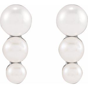 14K White Gold Graduated Cultured White Freshwater Pearl Earrings