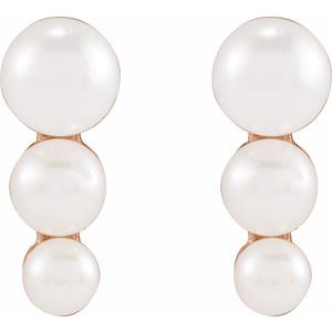 14K Rose Gold Graduated Cultured White Freshwater Pearl Earrings