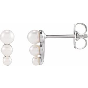 Sterling Silver Graduated Cultured White Freshwater Pearl Earrings