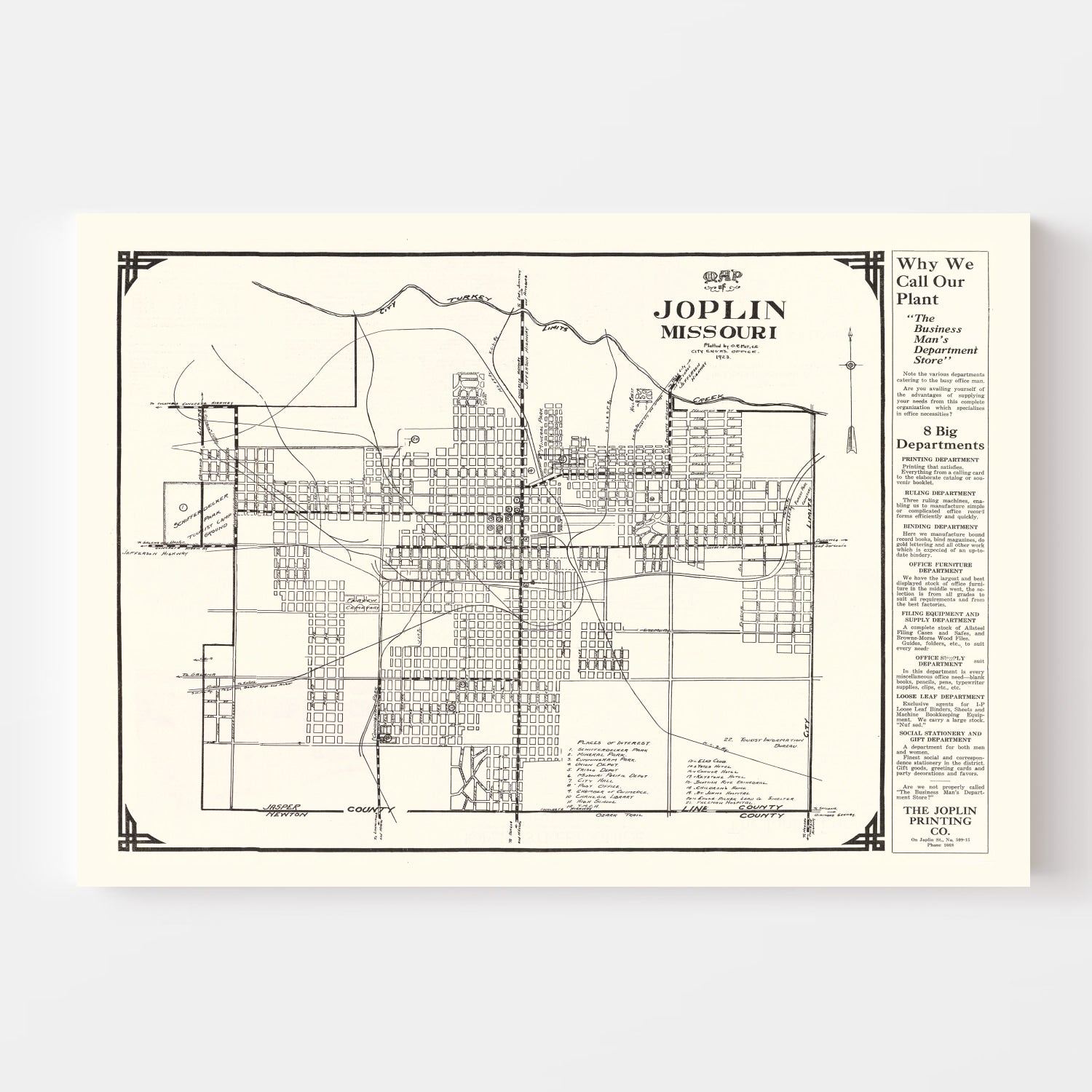 Vintage Map of Joplin, Missouri 1923