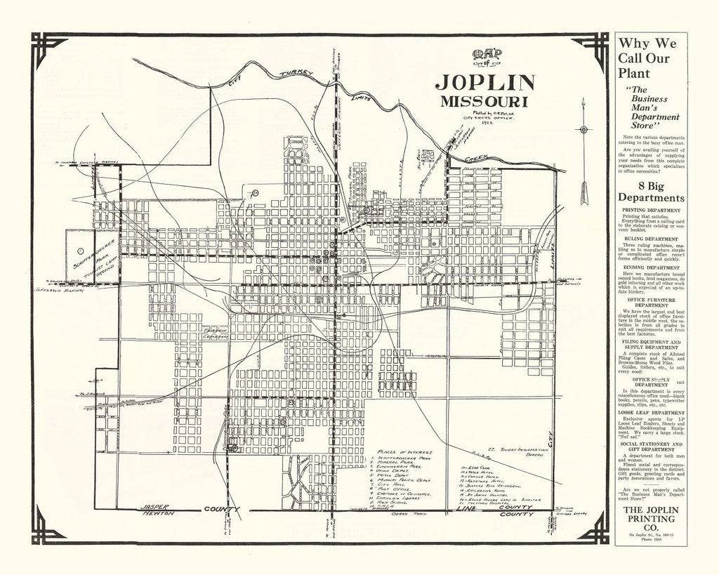 Vintage Map of Joplin, Missouri 1923
