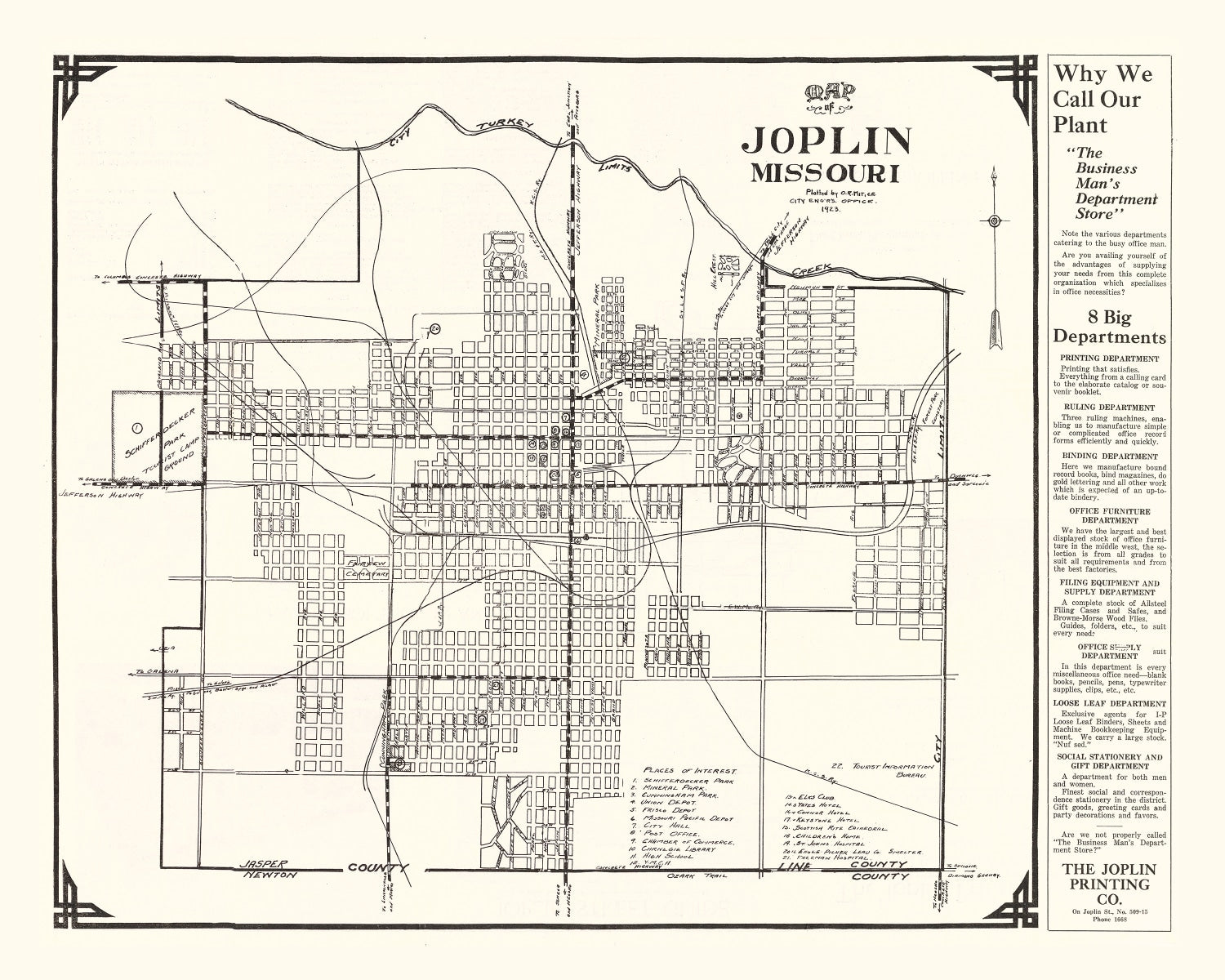 Vintage Map of Joplin, Missouri 1923