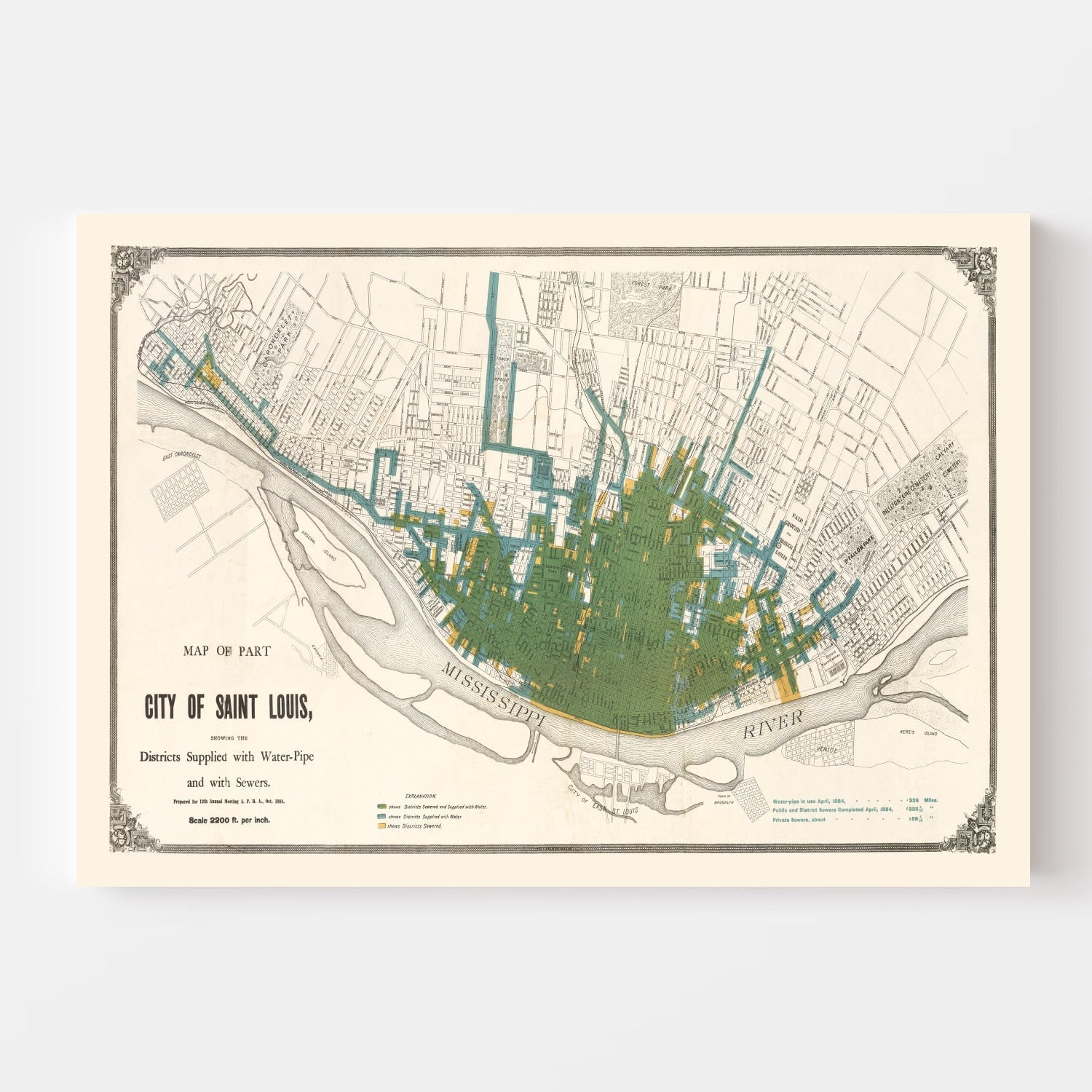 Vintage Map of Saint Louis, Missouri 1884