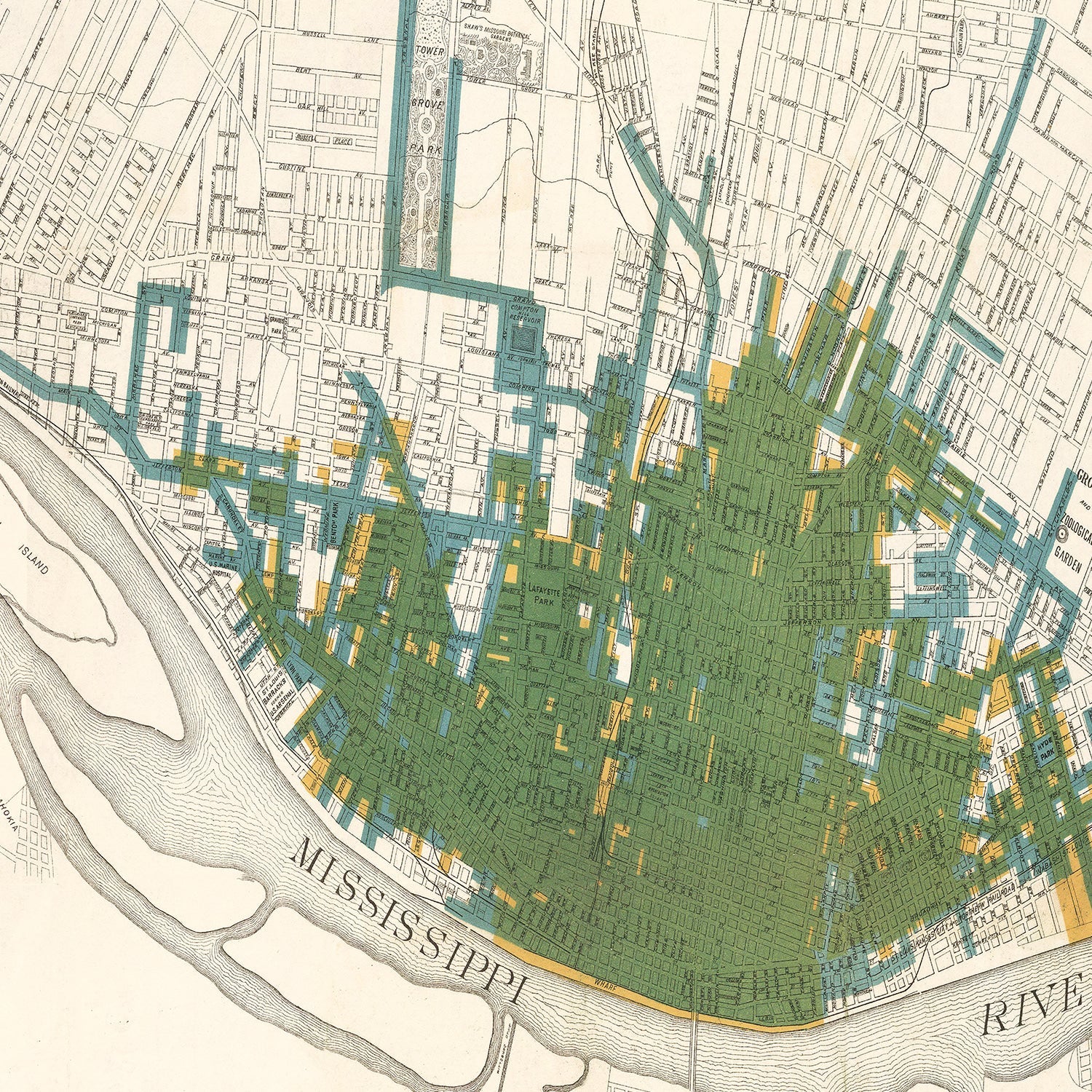 Vintage Map of Saint Louis, Missouri 1884