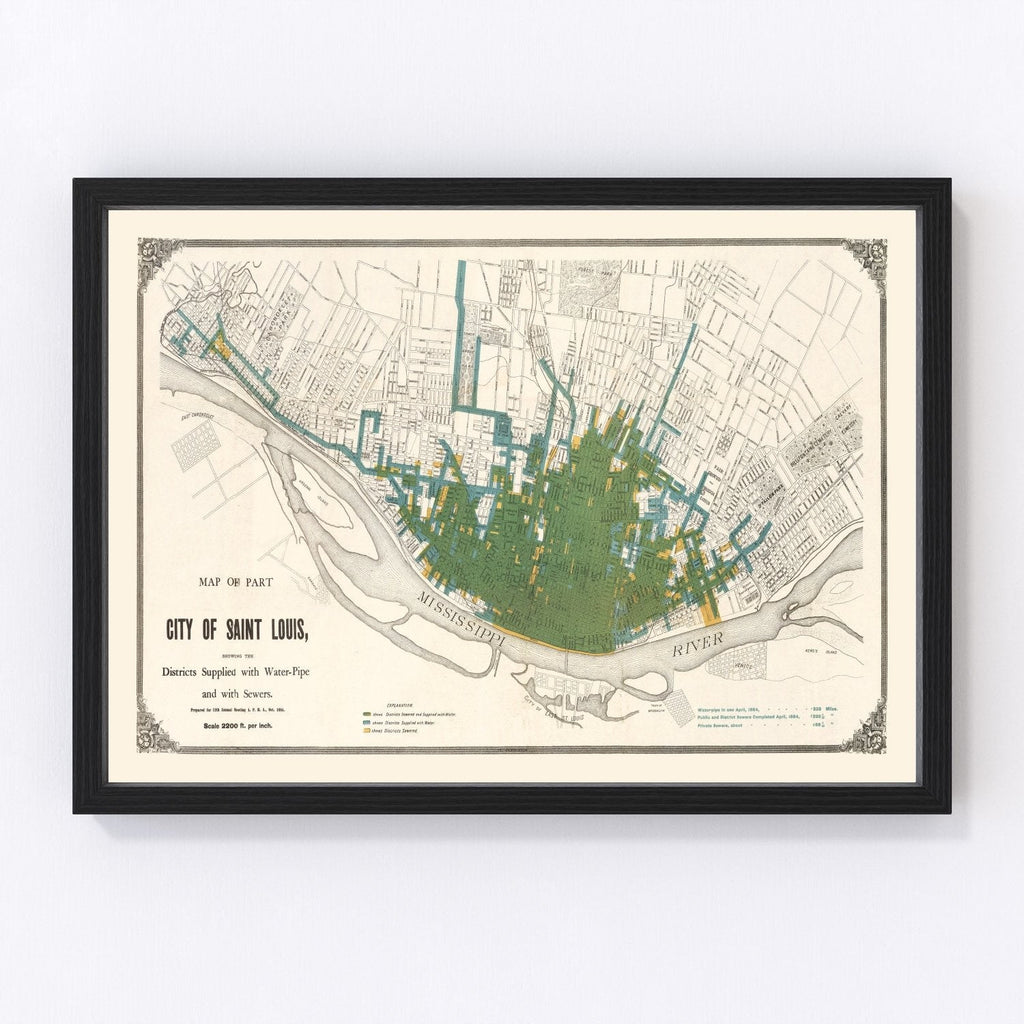 Vintage Map of Saint Louis, Missouri 1884