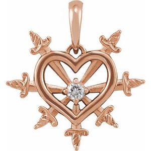 14K Rose .03 CT Natural Diamond Heart & Daggers Pendant