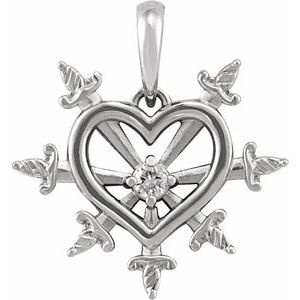 14K White .03 CT Natural Diamond Heart & Daggers Pendant