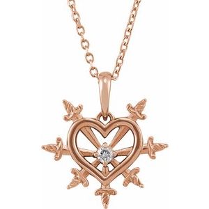 14K Rose .03 CT Natural Diamond Heart & Daggers 16-18" Necklace